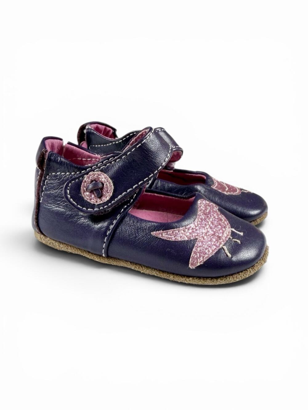 Livie & Luca Pio Pio Purple Pink Glitter Bird Leather Mary Jane Shoes 0–6 Months
